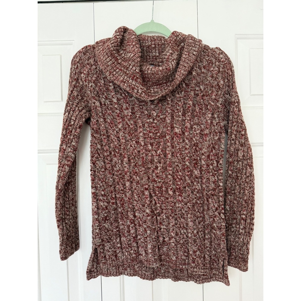 Eight Eight Eight Womens Cowl Neck Cable Knit Sweater Burgundy Marled Cotton M